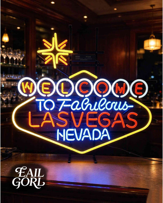 Welcome To Fabulous Las Vegas Neon Sign, close-up of the glass tubing