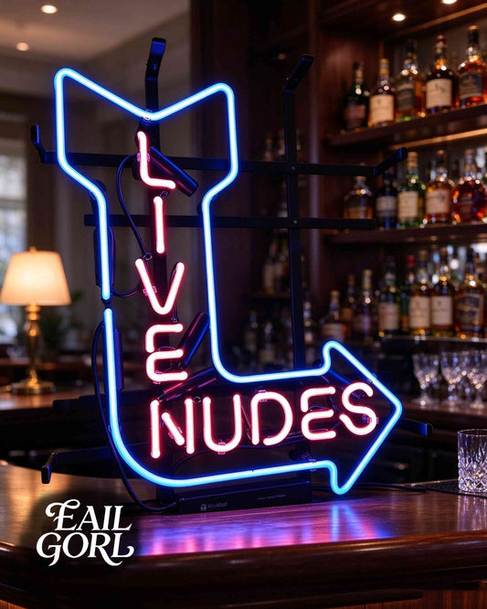 Live Nudes Neon Sign, close-up of the glass tubing