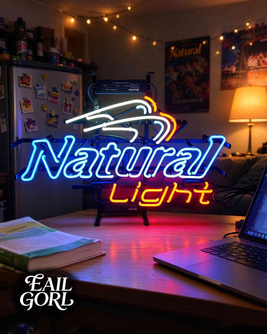 Natural Light Neon Sign, close-up of the glass tubing