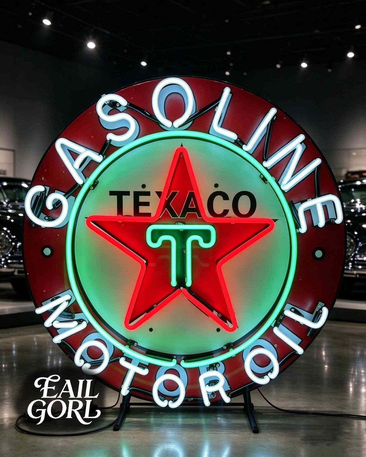 Vintage TEXACO Gasoline Neon Light neon sign, front view
