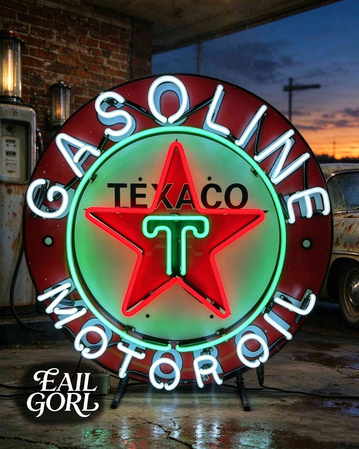 Vintage TEXACO Gasoline Neon Light neon sign, alternate view