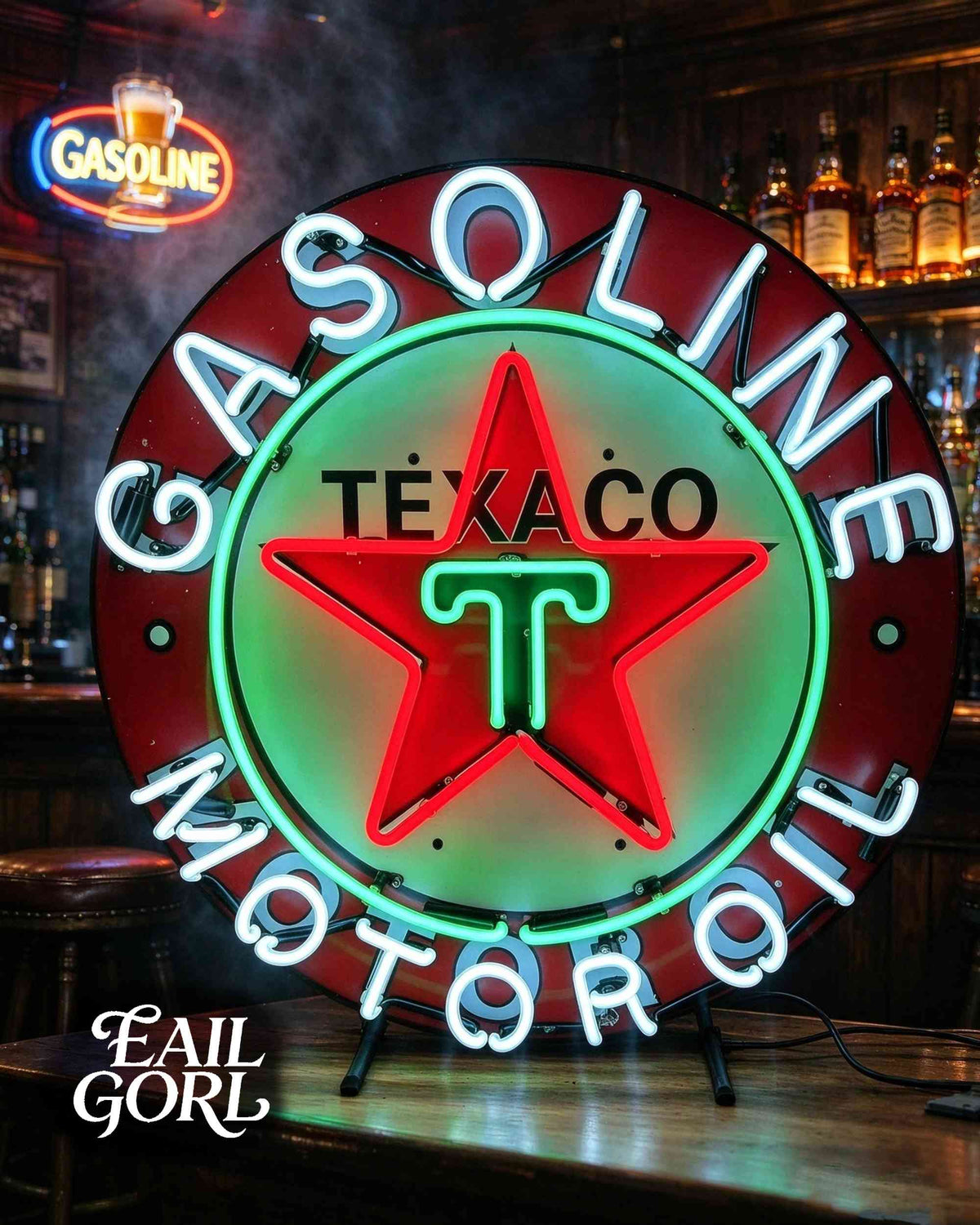 Vintage TEXACO Gasoline Neon Light neon sign, in a room
