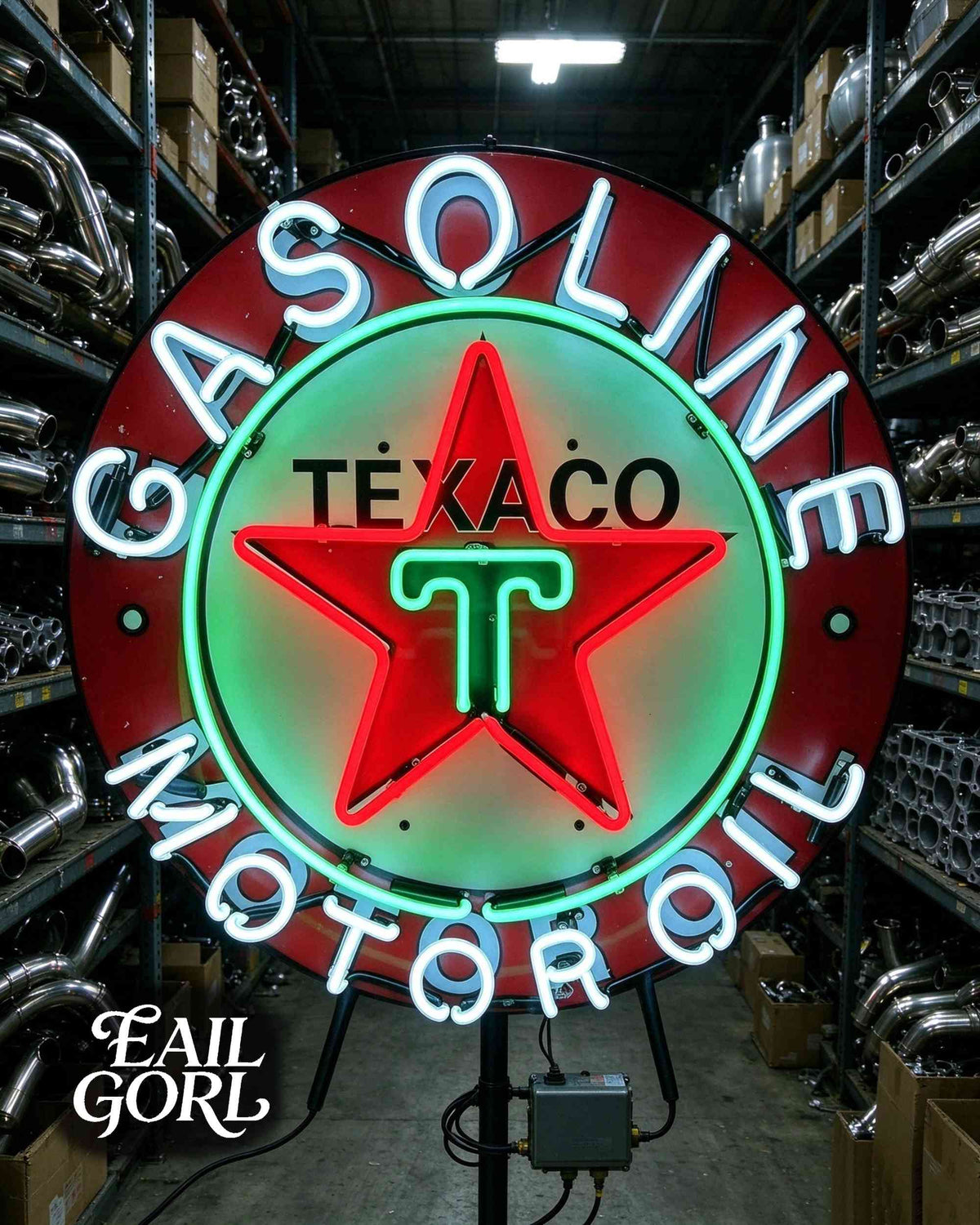 Vintage TEXACO Gasoline Neon Light neon sign, side view