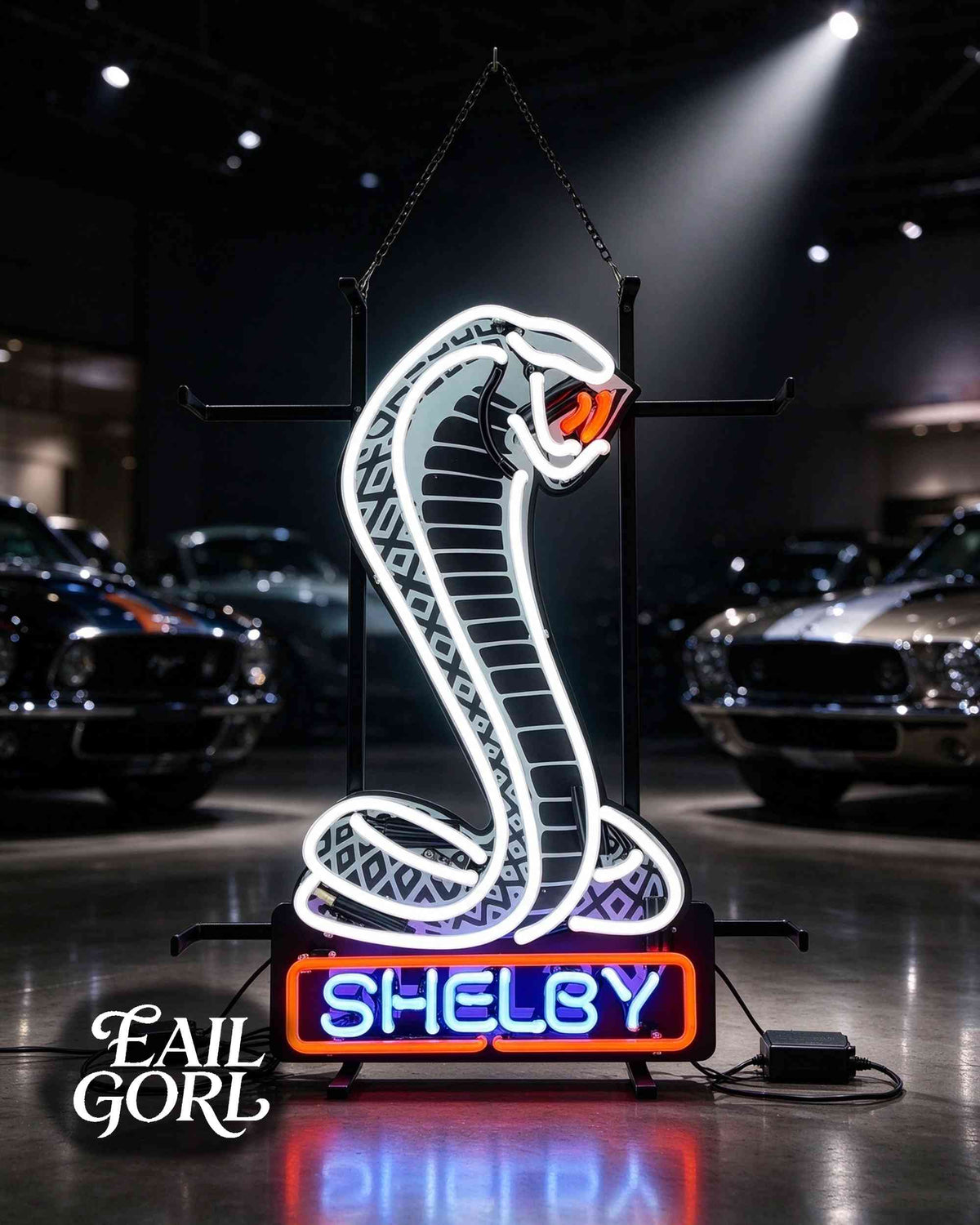 Shelby Cobra Real Glass Neon Sign, on a wall