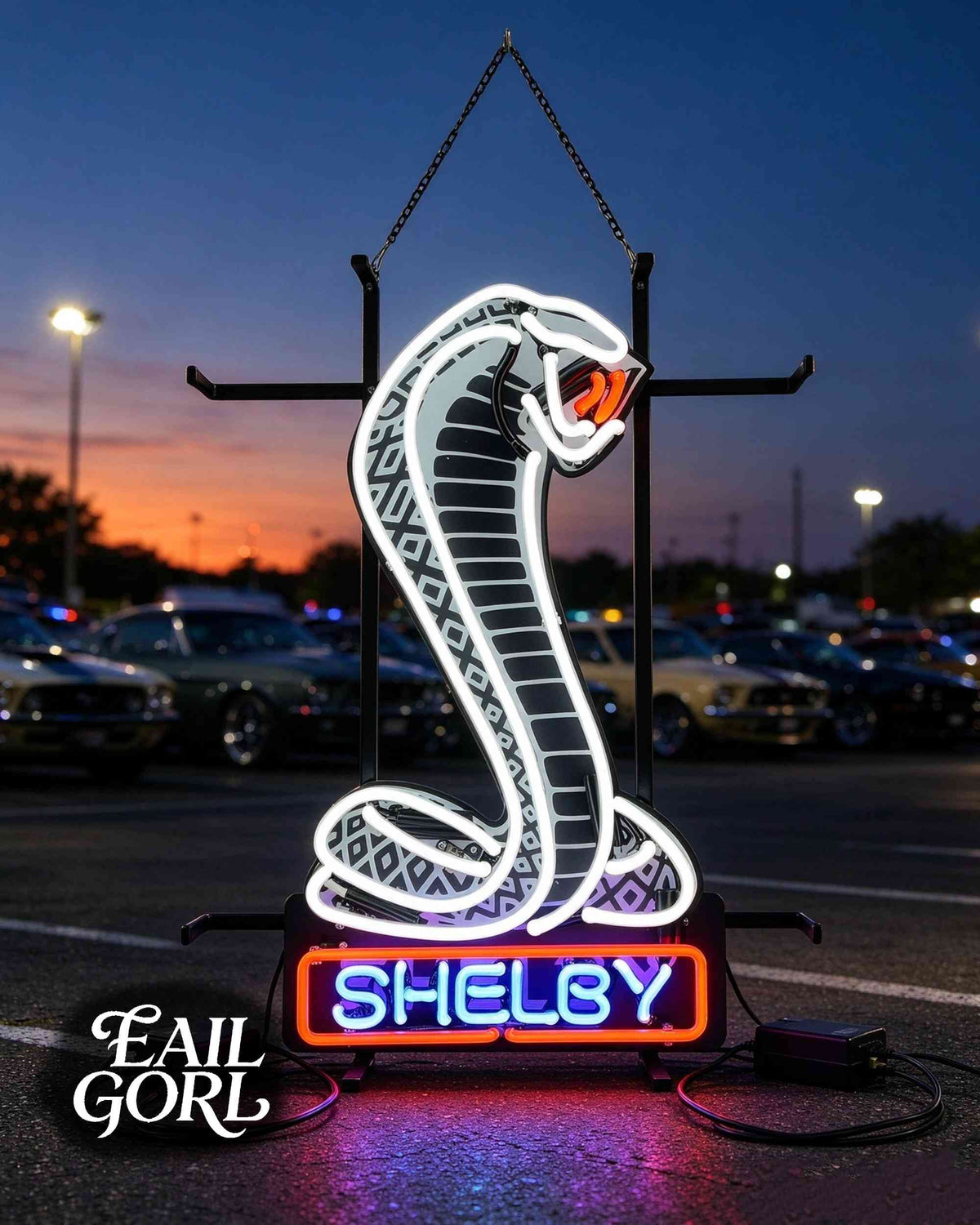 Shelby Cobra Real Glass Neon Sign, side view