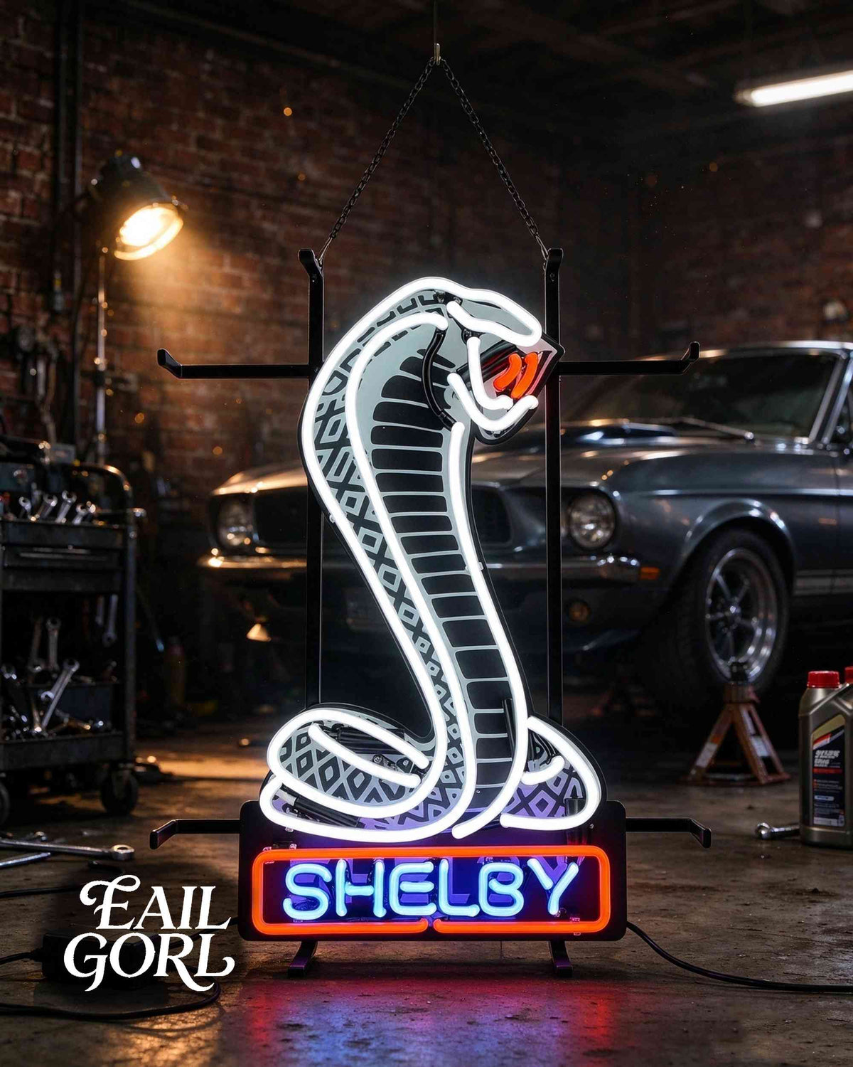 Shelby Cobra Real Glass Neon Sign, in a room