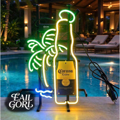 Corona Extra Beer Bottle Neon Sign, lit