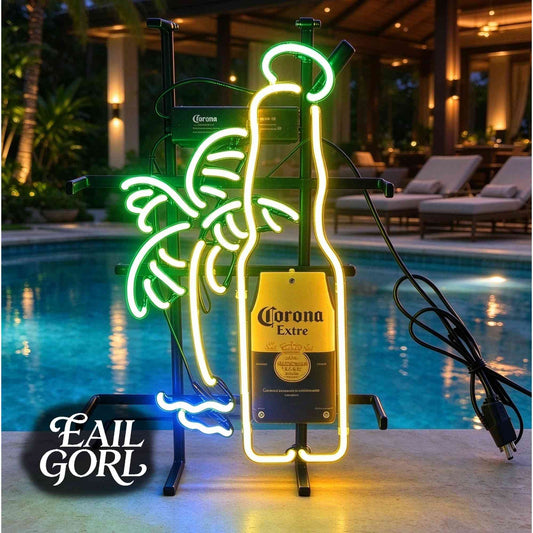 Corona Extra Beer Bottle Neon Sign, lit