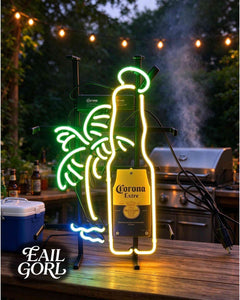 Corona Extra Beer Bottle Neon Sign, close-up of the glass tubing
