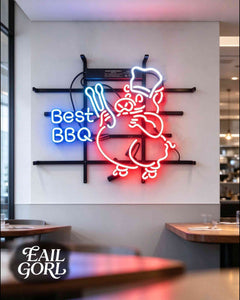 Best BBQ Chef Pig Neon Sign, angle view