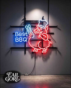 Best BBQ Chef Pig Neon Sign, wide view