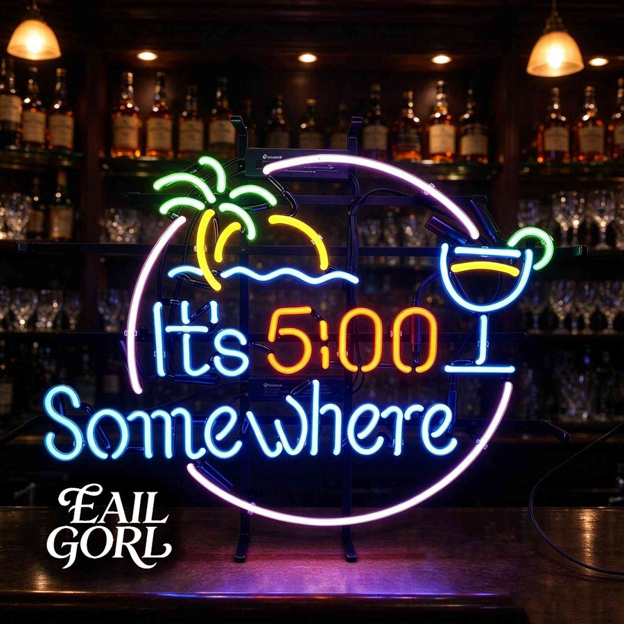 It's 5 O'Clock Somewhere Neon Sign, lit