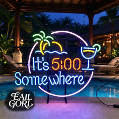 It's 5 O'Clock Somewhere Neon Sign, in a room