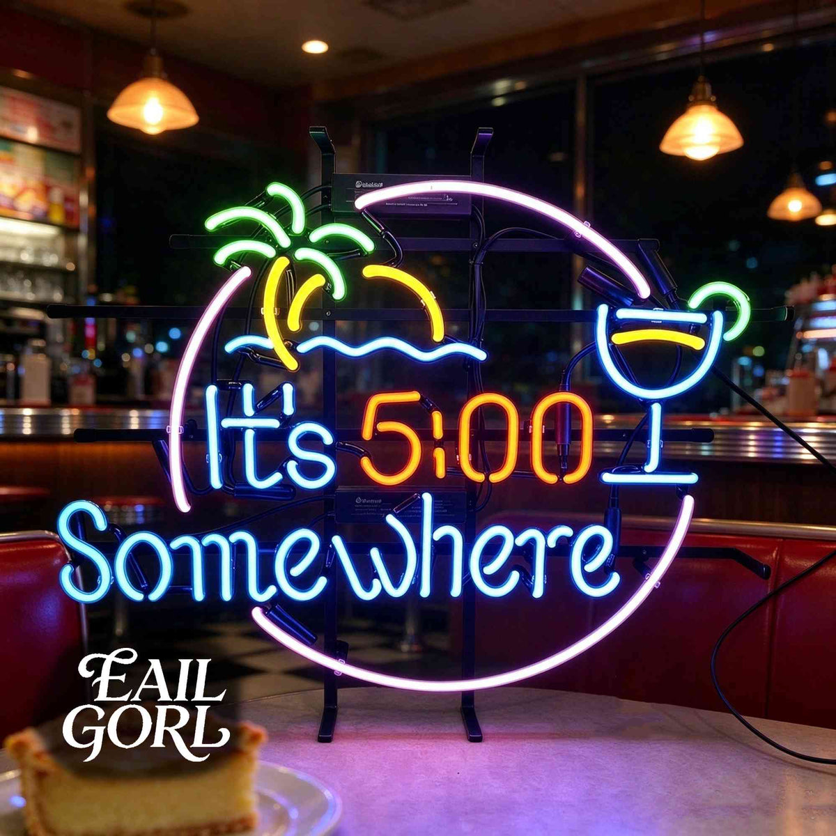 It's 5 O'Clock Somewhere Neon Sign, angle view