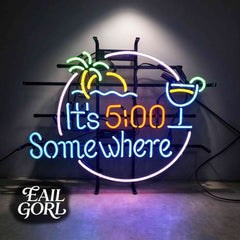 It's 5 O'Clock Somewhere Neon Sign, wide view