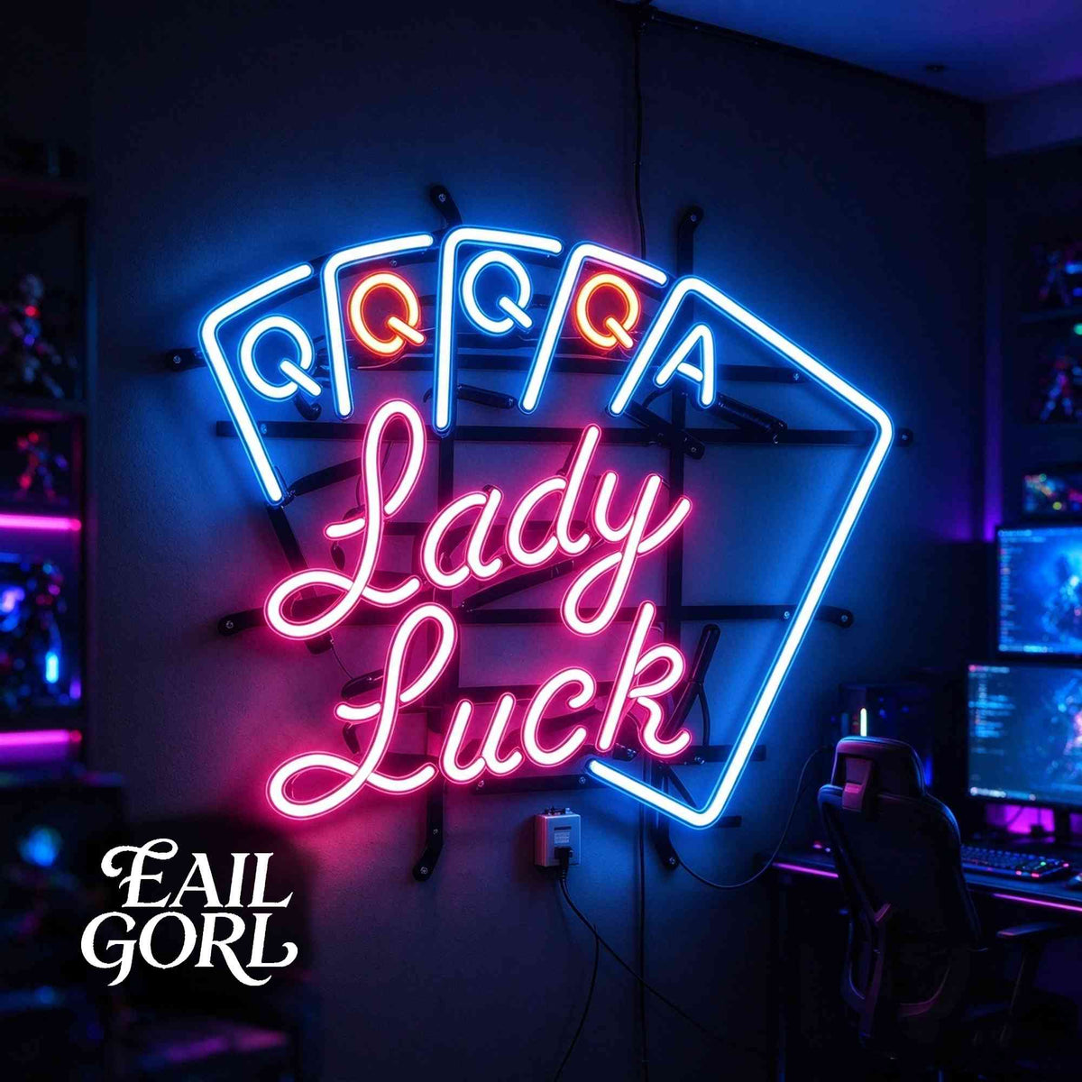 Lady Luck Neon Sign, in a room