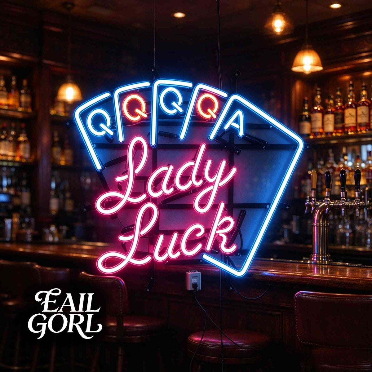 Lady Luck Neon Sign, lit