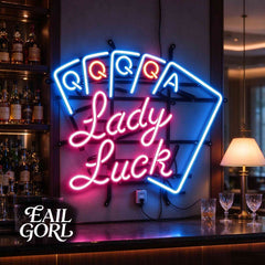 Lady Luck Neon Sign, on a wall