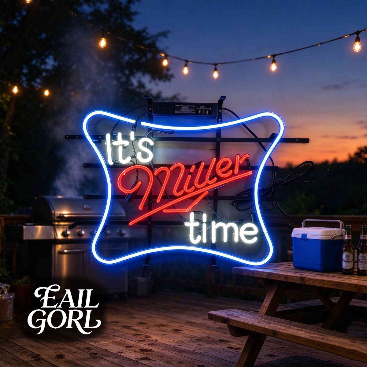 It's Miller Time Neon Sign, detail
