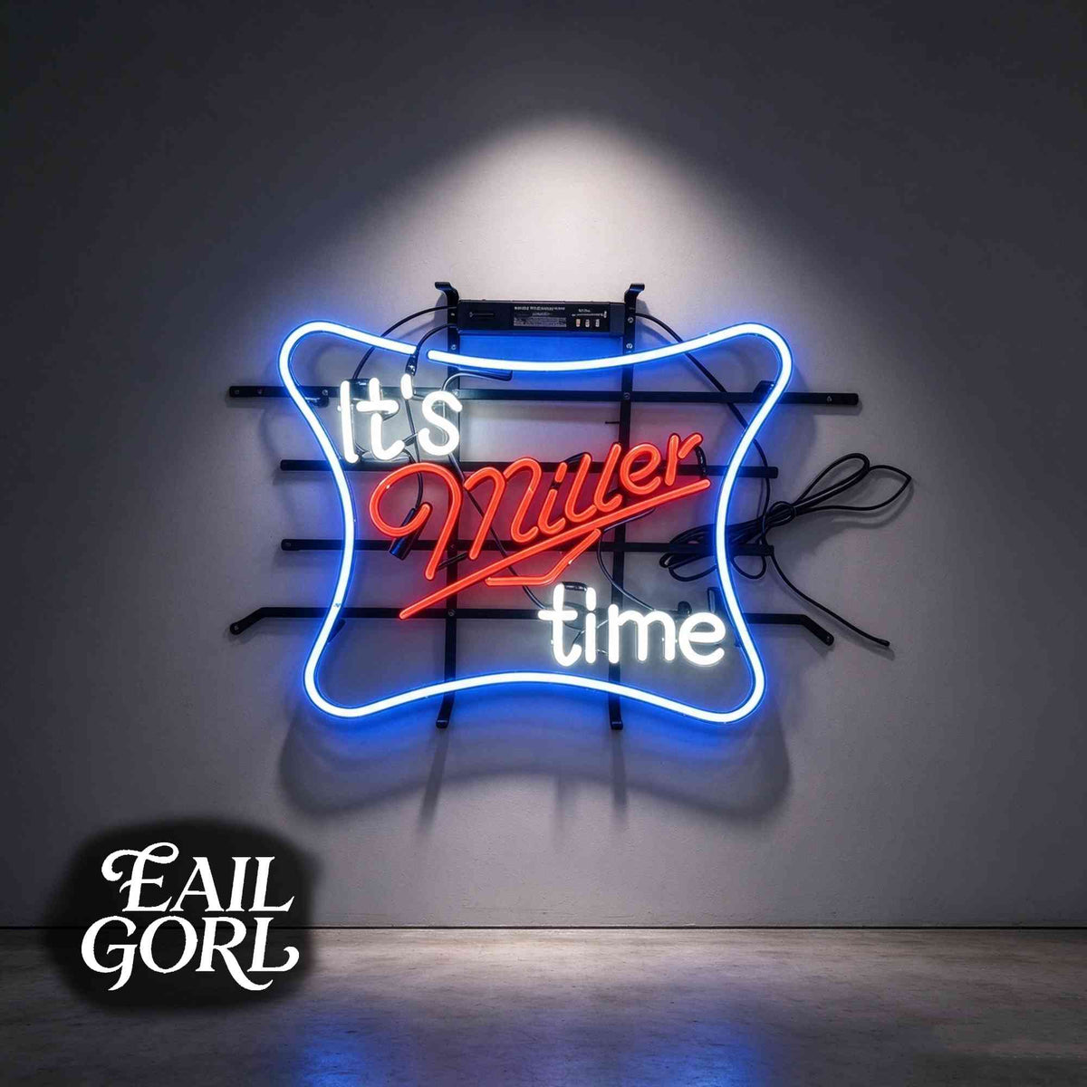 It's Miller Time Neon Sign, angle view