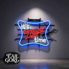 It's Miller Time Neon Sign, angle view