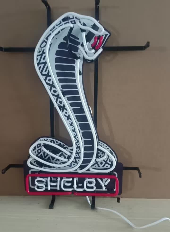 Shelby Cobra Real Glass Neon Sign, close-up of the glass tubing
