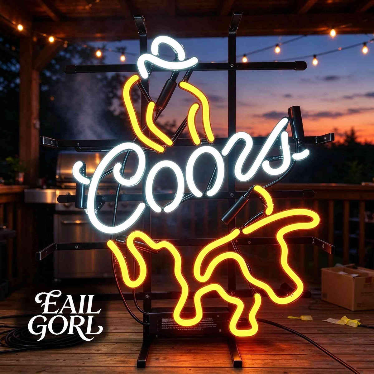 Coors Banquet Neon Sign, close-up of the glass tubing