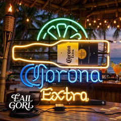 Corona Extra Beer Bucket Neon Sign, close-up of the glass tubing