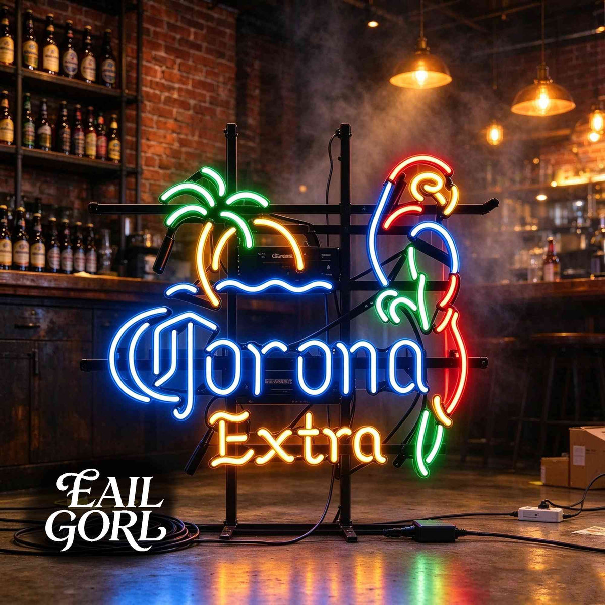 Corona Extra Palm and Flamingo Neon Sign, angle view