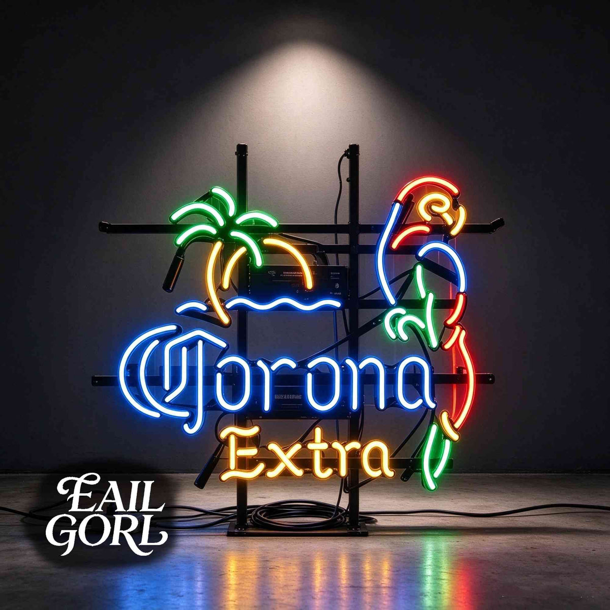 Corona Extra Palm and Flamingo Neon Sign, wide view