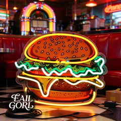 Hamburger Neon Sign, close-up of the glass tubing