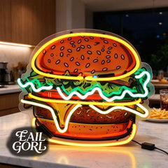 Hamburger Neon Sign, in a room