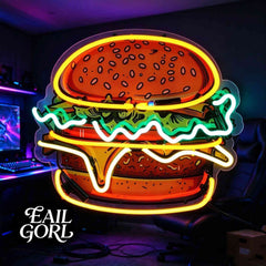 Hamburger Neon Sign, on a wall