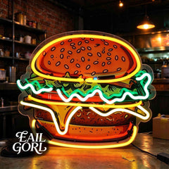 Hamburger Neon Sign, angle view