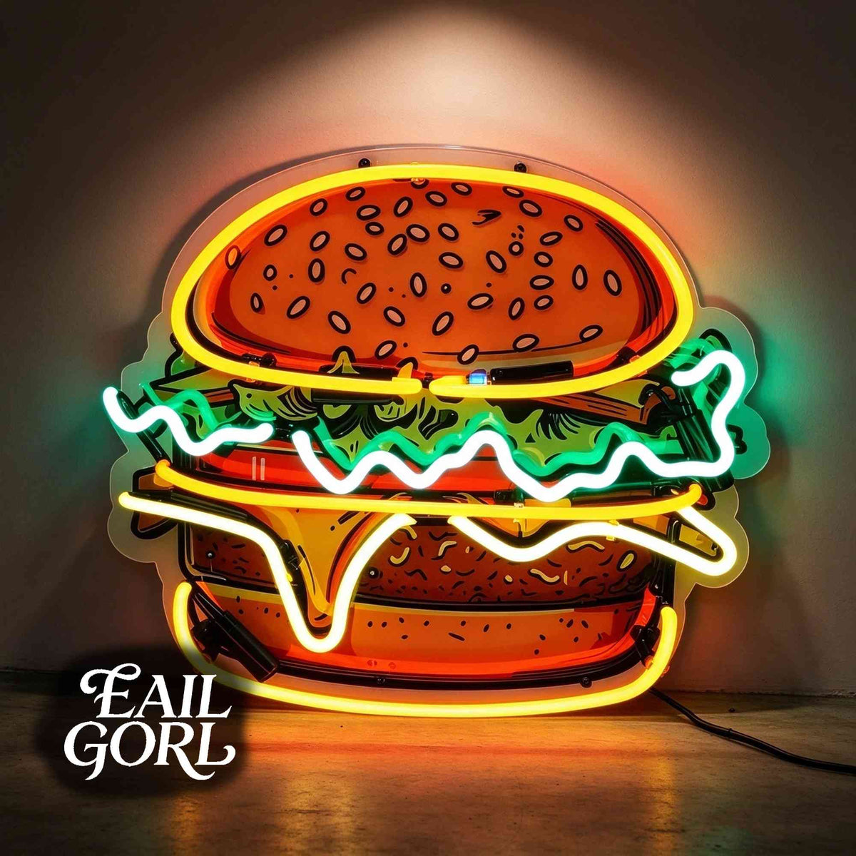 Hamburger Neon Sign, wide view