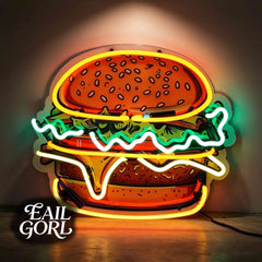 Hamburger Neon Sign, wide view