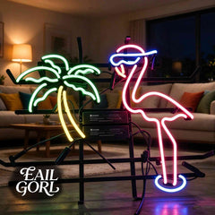 Palm Tree and Flamingo Neon Sign, detail