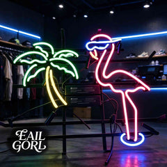 Palm Tree and Flamingo Neon Sign, angle view