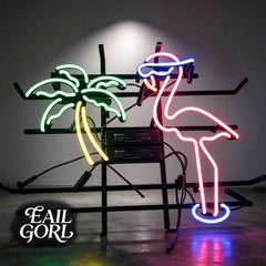 Palm Tree and Flamingo Neon Sign, wide view
