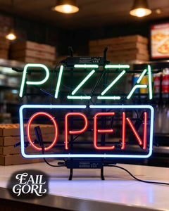 Pizza Open Neon Sign, wide view