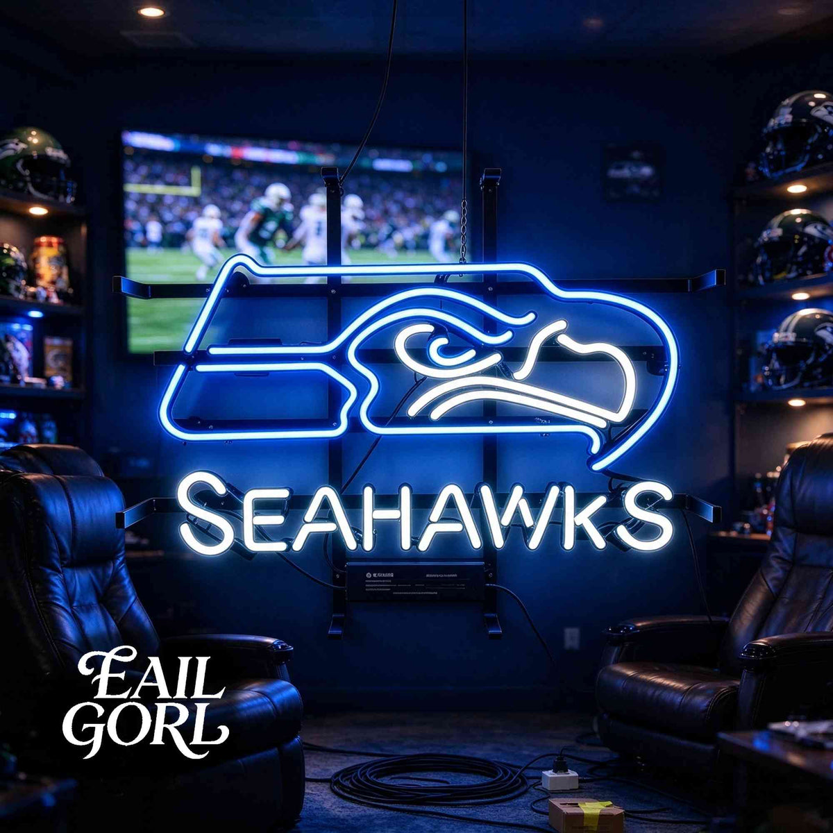 Seattle Seahawks Football Neon Sign, lit