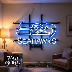 Seattle Seahawks Football Neon Sign, close-up of the glass tubing