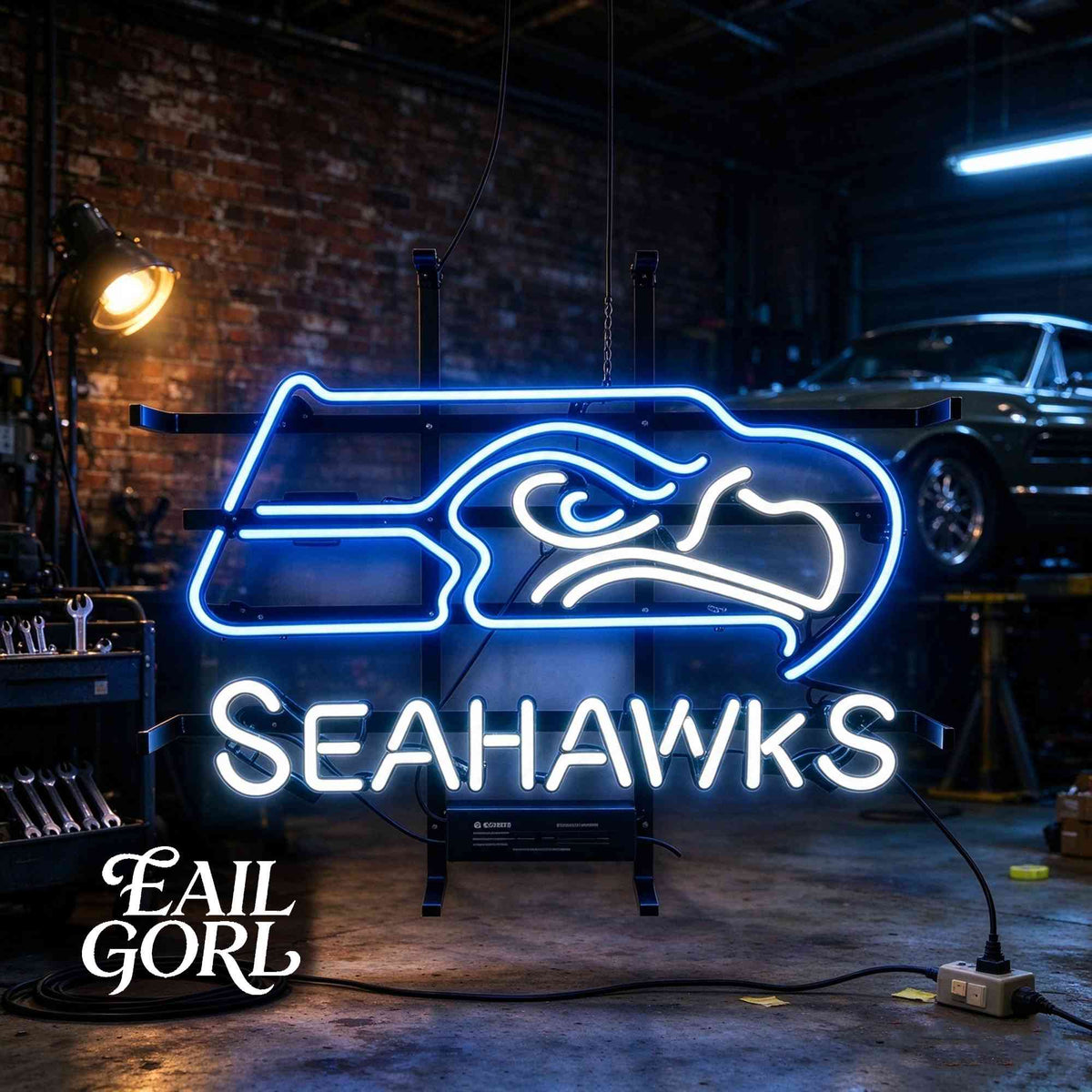 Seattle Seahawks Football Neon Sign, in a room