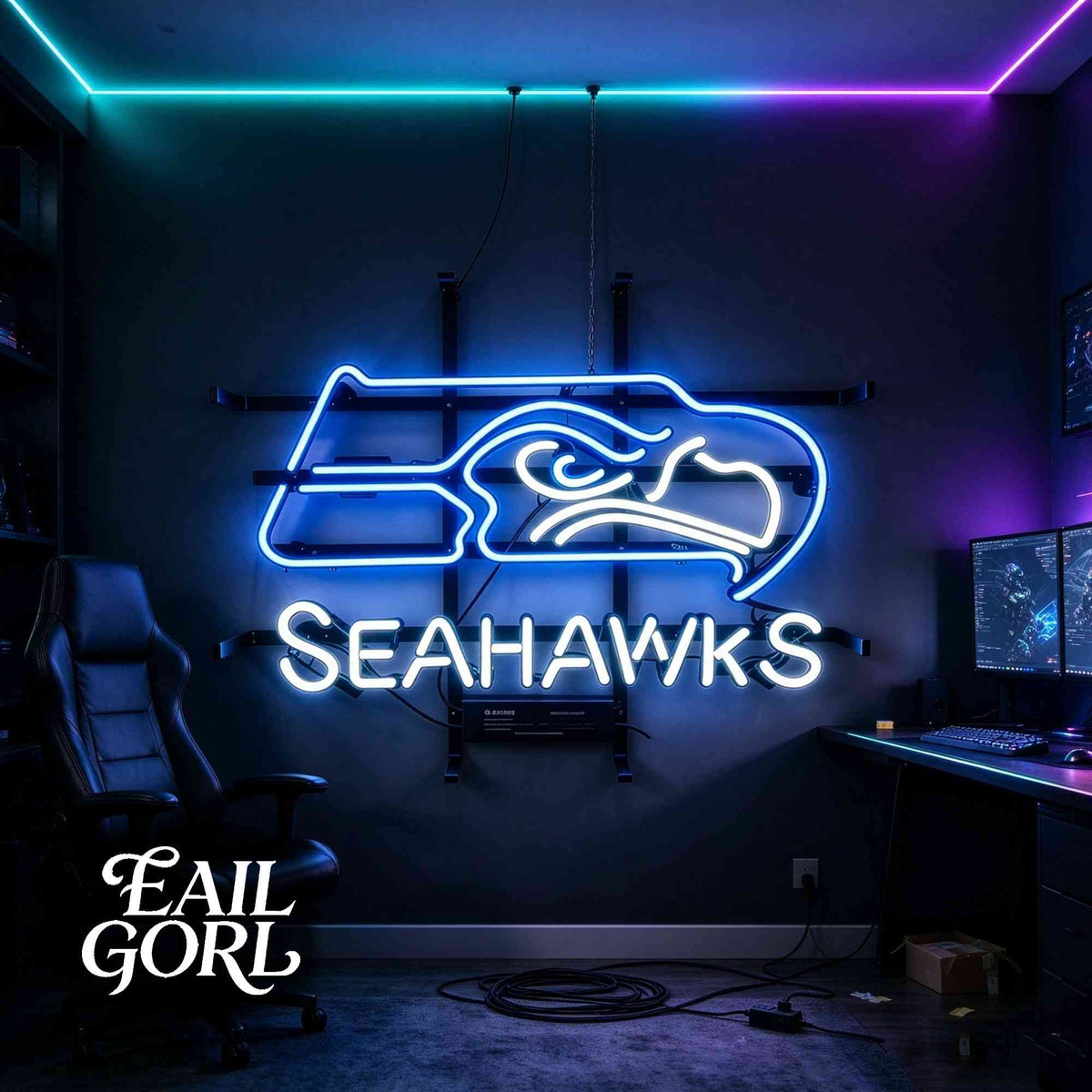 Seattle Seahawks Football Neon Sign, angle view
