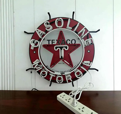 Vintage TEXACO Gasoline Neon Light neon sign, on a wall