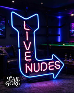 Live Nudes Neon Sign, in a room