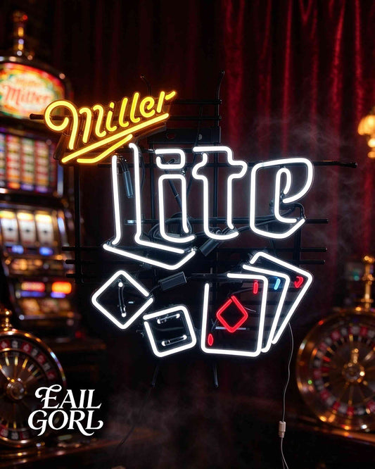 Miller Lite Neon Sign, close-up of the glass tubing