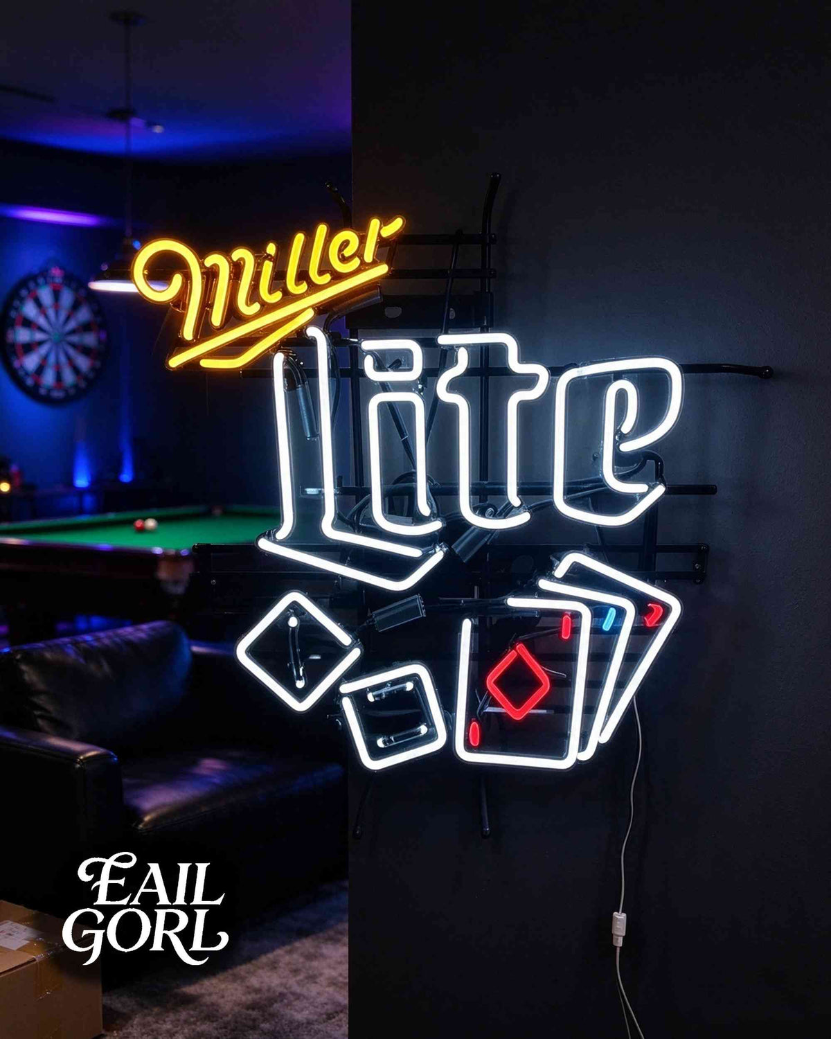 Miller Lite Neon Sign, on a wall
