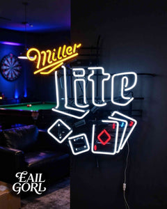Miller Lite Neon Sign, on a wall