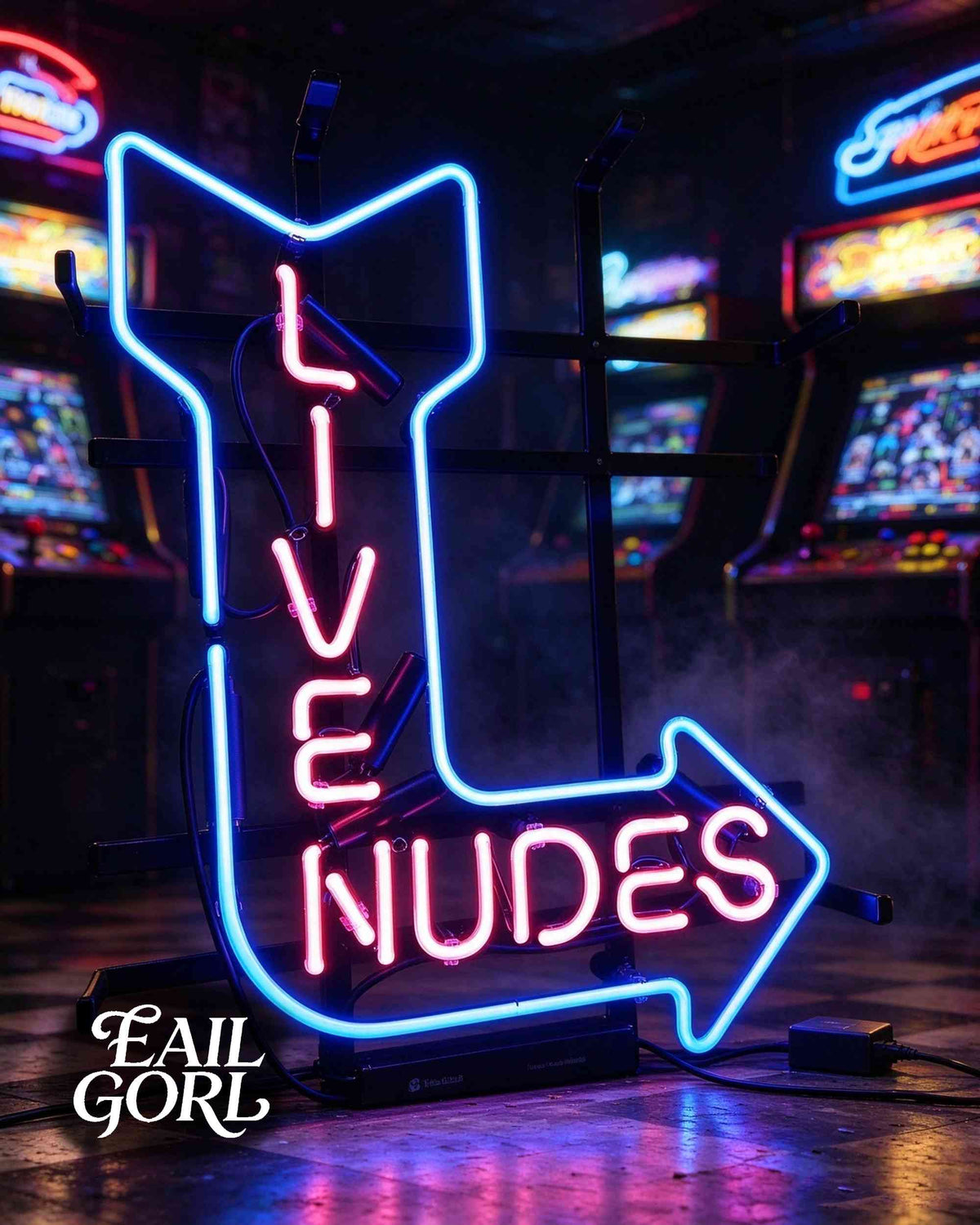 Live Nudes Neon Sign, on a wall